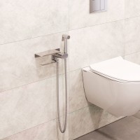 Гигиенический смеситель встроенный c полкой, лейка, шланг в комплекте - RGW SP-221, хром