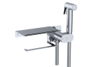 Гигиенический смеситель встроенный c полкой, лейка, шланг в комплекте - RGW SP-221, хром