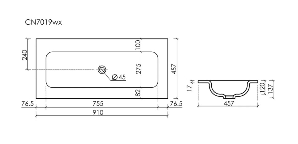 Раковина накладная мебельная CERAMICANOVA Grace прямоугольная 910x457x137 без отверстия под смеситель цвет белый CN7019Wx