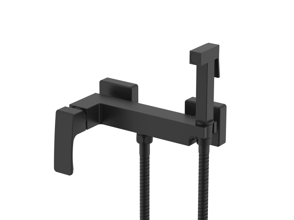 Смеситель Raglo настенный с гигиеническим душем черный