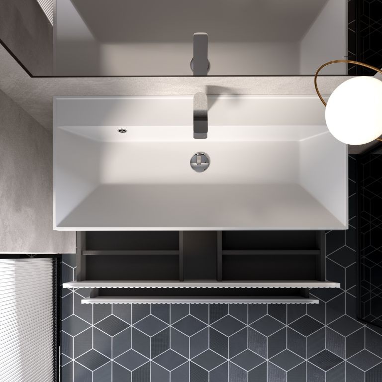 AQM900110WH "S1" тумба под умывальник подвесная 100 см., цвет белый глянец.