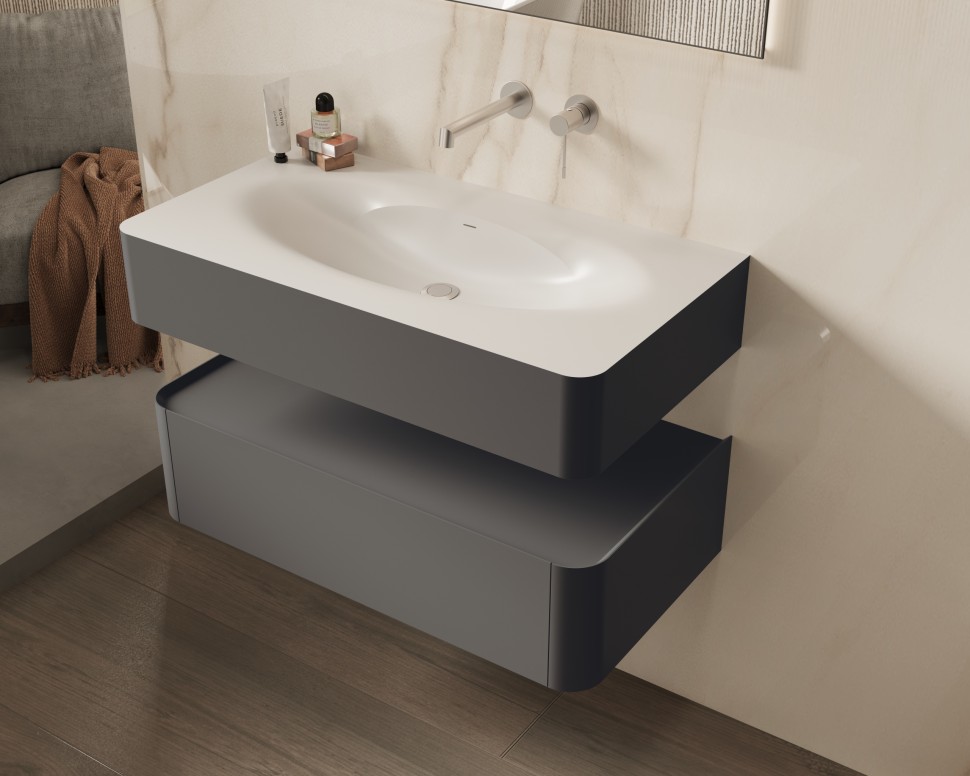 База под раковину Vincea  Caprise 1000 подвесная, 1 выкатной ящик soft close, серый матовый