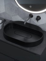 Раковина накладная овальная Uperwood Tanos Quartz 55 см, без отверстия для смесителя, черная, космос