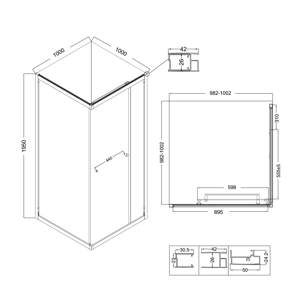 Душевое ограждение Niagara Nova NG-6835-34ВLACK (100х100х195) квадрат,черный матовый,двери раздвижные,стекло прозрачное,1 место