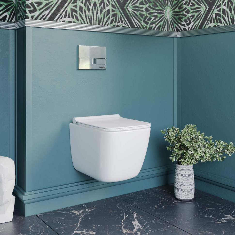 Унитаз BERGES подвесной QUATTRO S 49 см, сиденье дюропласт Quattro Strati Slim SO, микролифт, быстросъём