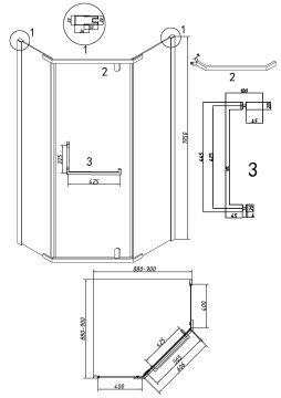 Душевое ограждение Grossman Pragma 302.K33.03.9090.21.10 (90х90х195) трапеция,распашная,черный матовый,стекло тонированное, 1 место
