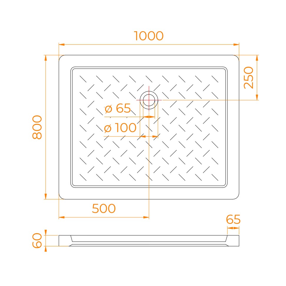 Поддон для душа прямоугольный керамический RGW CR (Глубина 35) (800x1000)