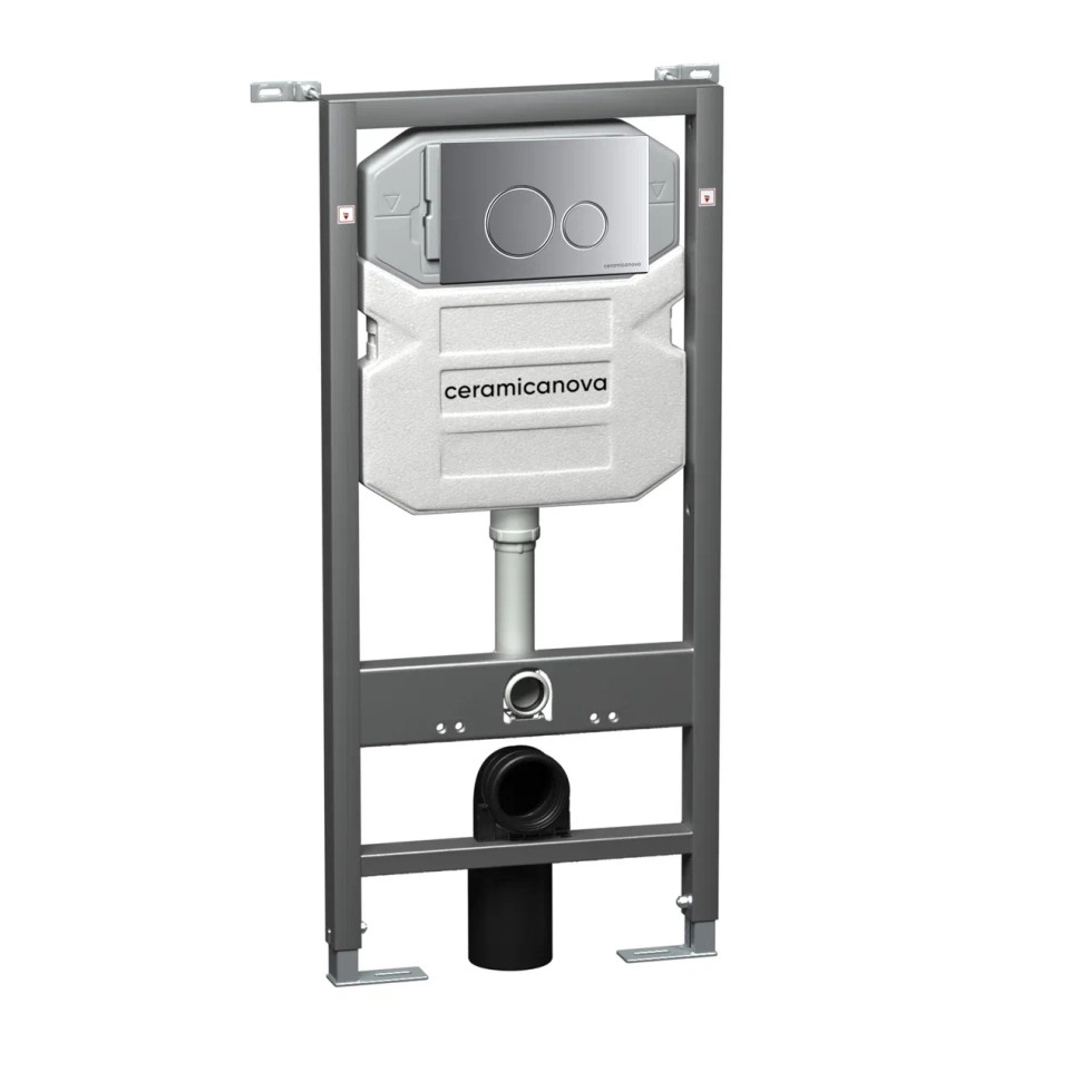 Система инсталляции для унитазов CERAMICANOVA Envision с кнопкой смыва Round цвет хром матовый и креплениями, арт. CN1001M