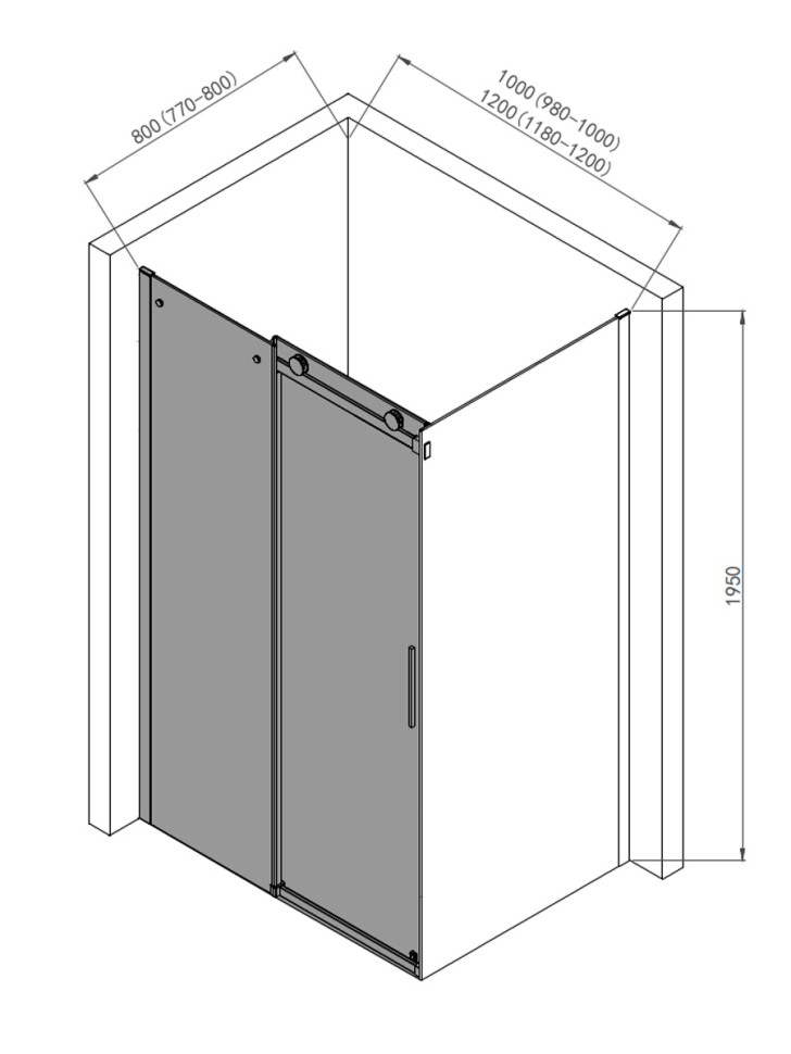 Боковая панель, стекло 8мм, цвет профиля хром. Размер 800*1950