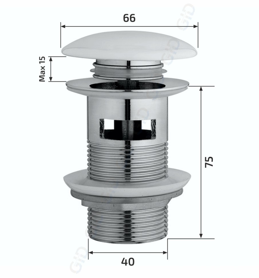 Донный клапан Gid без перелива G100 73301K золото 7x7x10