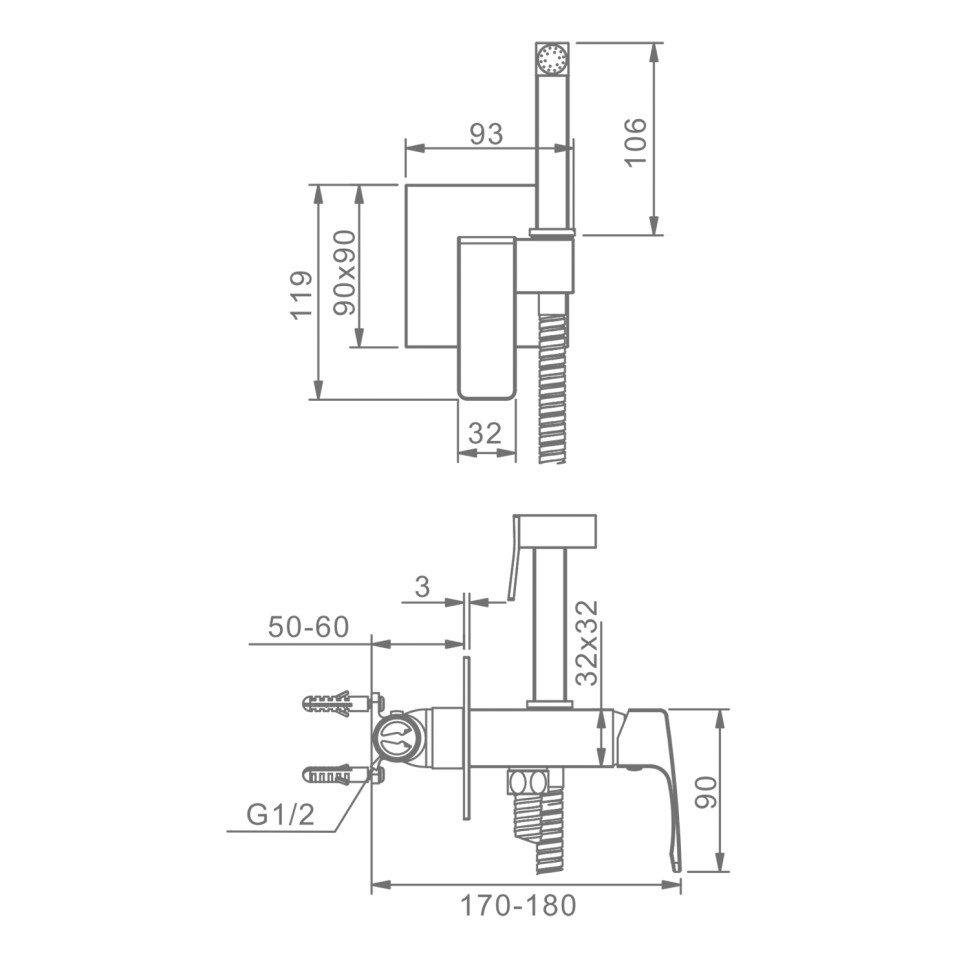 Смеситель Raglo встраиваемый с гигиеническим душем черный