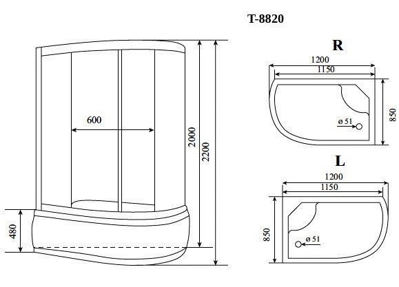 Timo Comfort T-8820R Fabric Glass душевая кабина 120*85*220