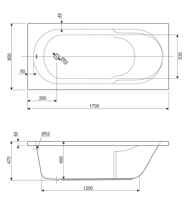 Акриловая ванна CEZARES ARNO-170-80-45-W37