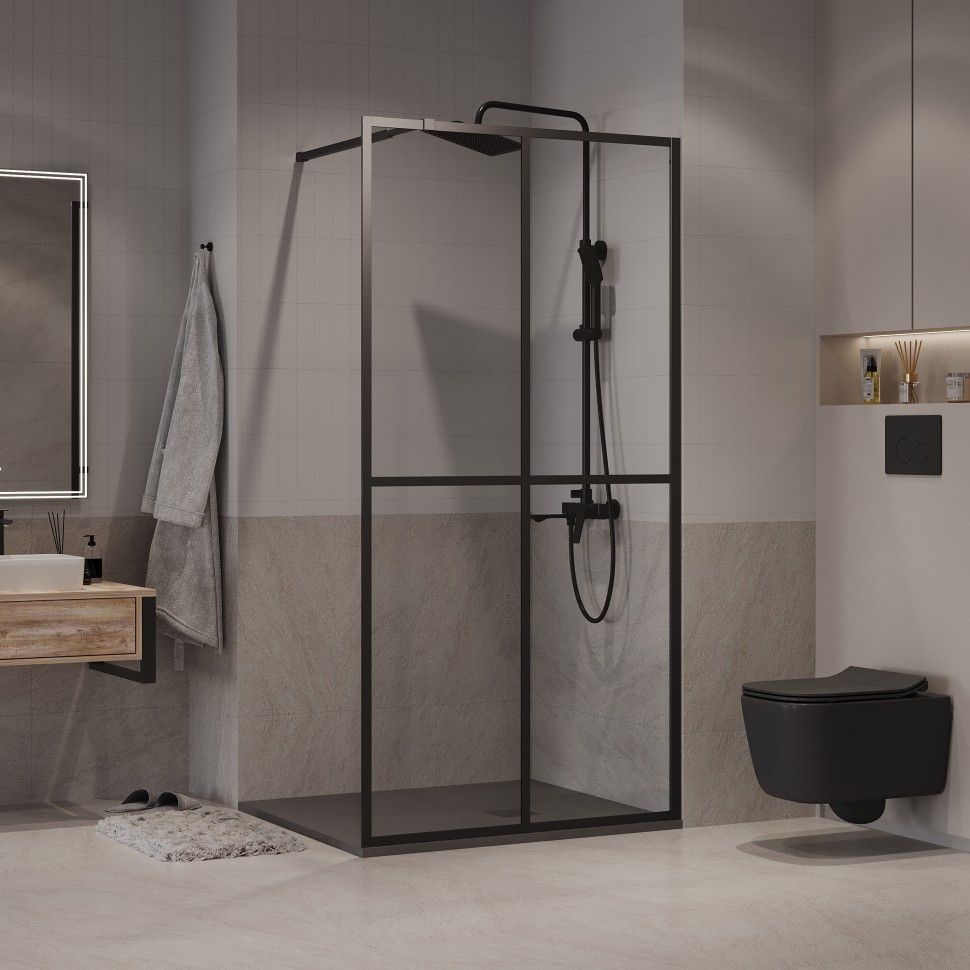 Душевая перегородка Niagara Nova NG-686-90BLACK (90х195) черный матовый,стекло прозрачное,1 место