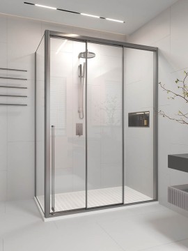 Душевой угол раздвижной Veconi Premium Ptato 300 SP GR-R, 1300х900x2000, брашированный графит, стекло прозрачное