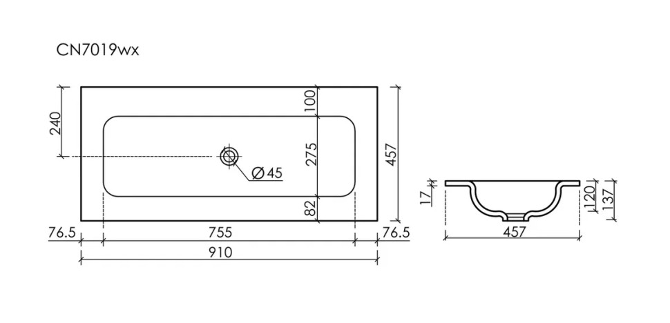 Раковина накладная мебельная CERAMICANOVA Grace прямоугольная 910x457x137 без отверстия под смеситель 910*457*137 цвет черный матовый CN7019MBwx