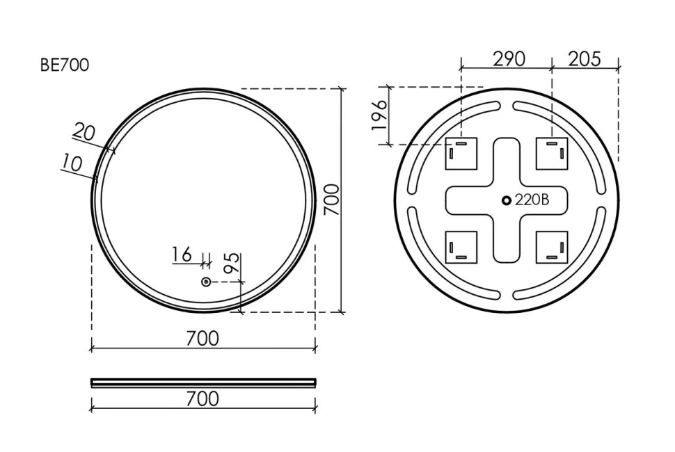 Зеркало для ванной комнаты SANCOS Bella D700 c подсветкой, арт. BE700