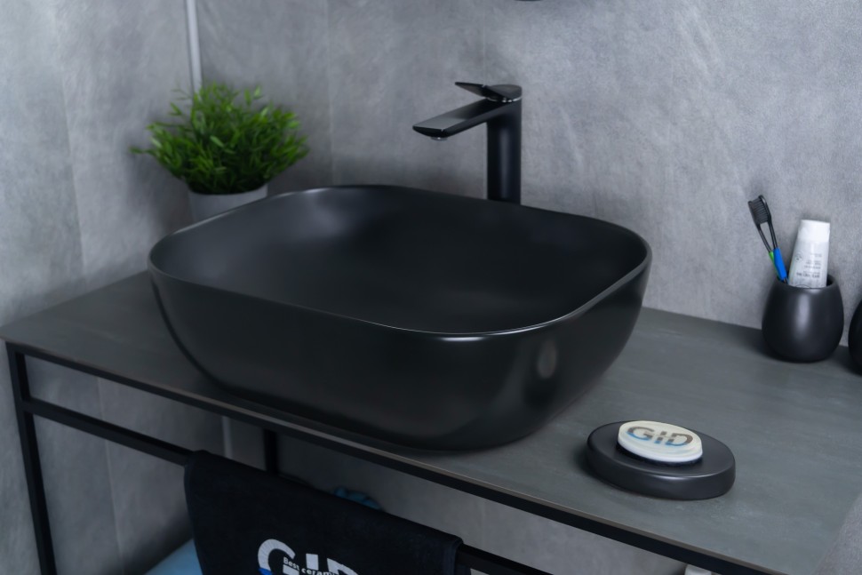 Раковина Gid Bm1302 53348 накладная черная матовая 50x40x14