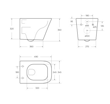 Чаша подвесного безободкового унитаза Belbagno со смывом TORNADO BelBagno ARDENTE-R BB520CH-TOR