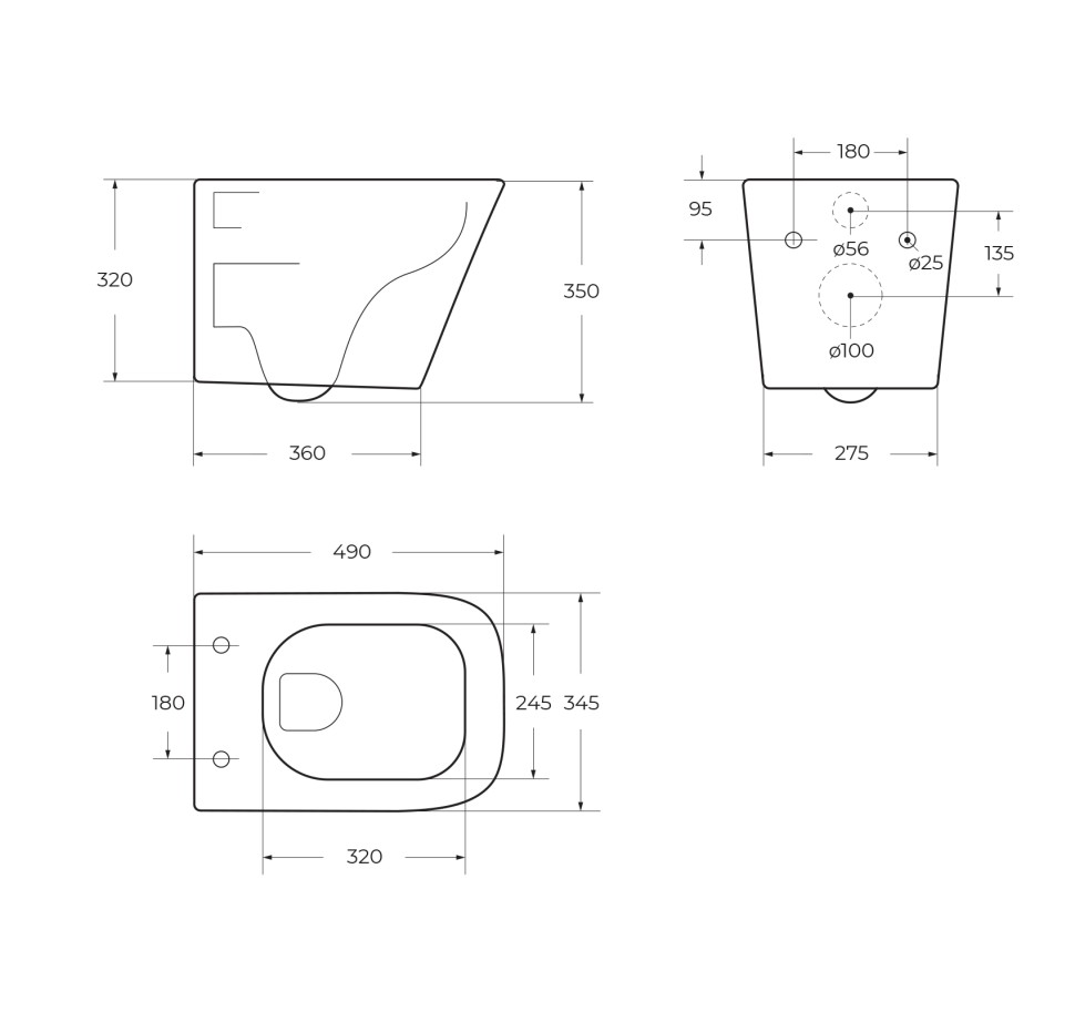 Чаша подвесного безободкового унитаза Belbagno со смывом TORNADO BelBagno ARDENTE-R BB520CH-TOR