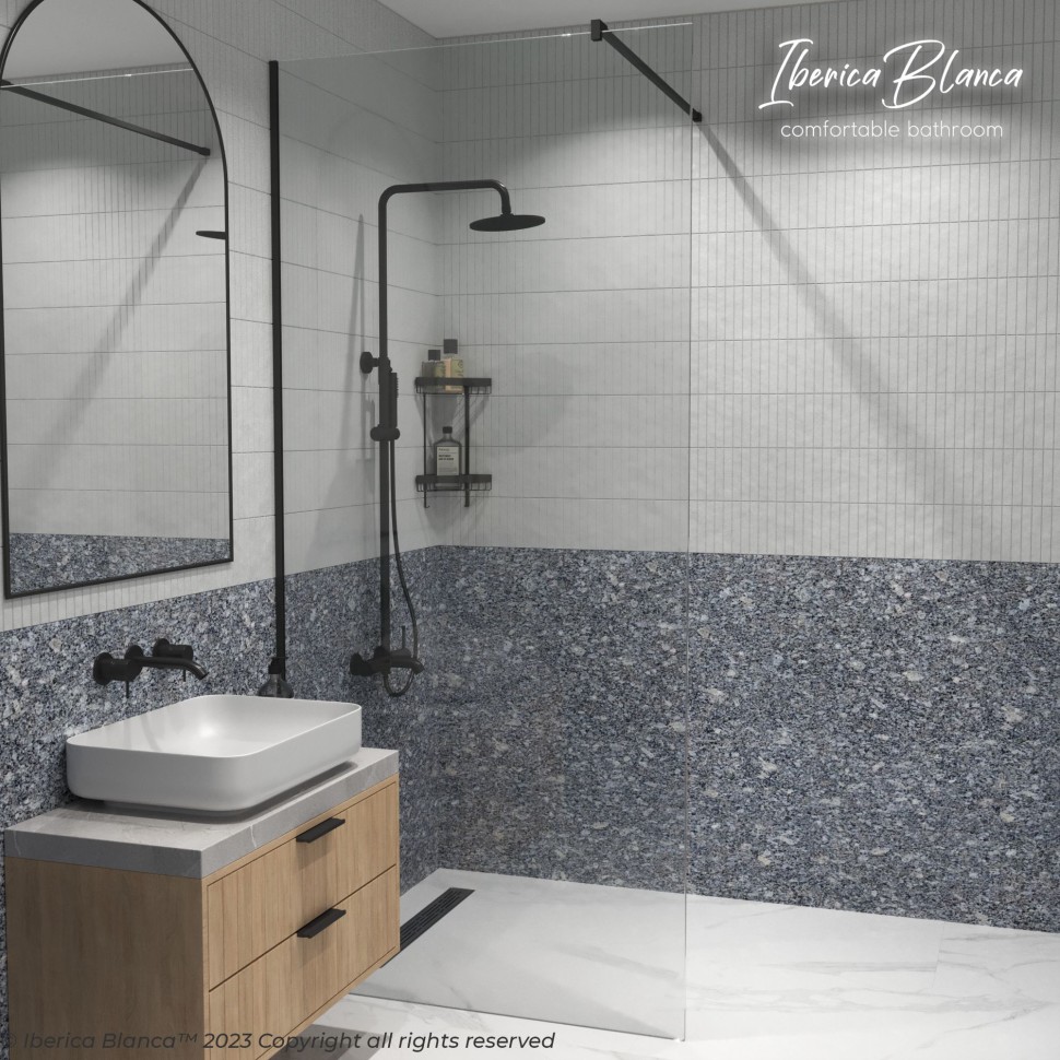 Душевая перегородка IBERICA BLANCA Mod.602 Walk In прозрачное стекло/черный 100х200см (IB602.SB.200.100)