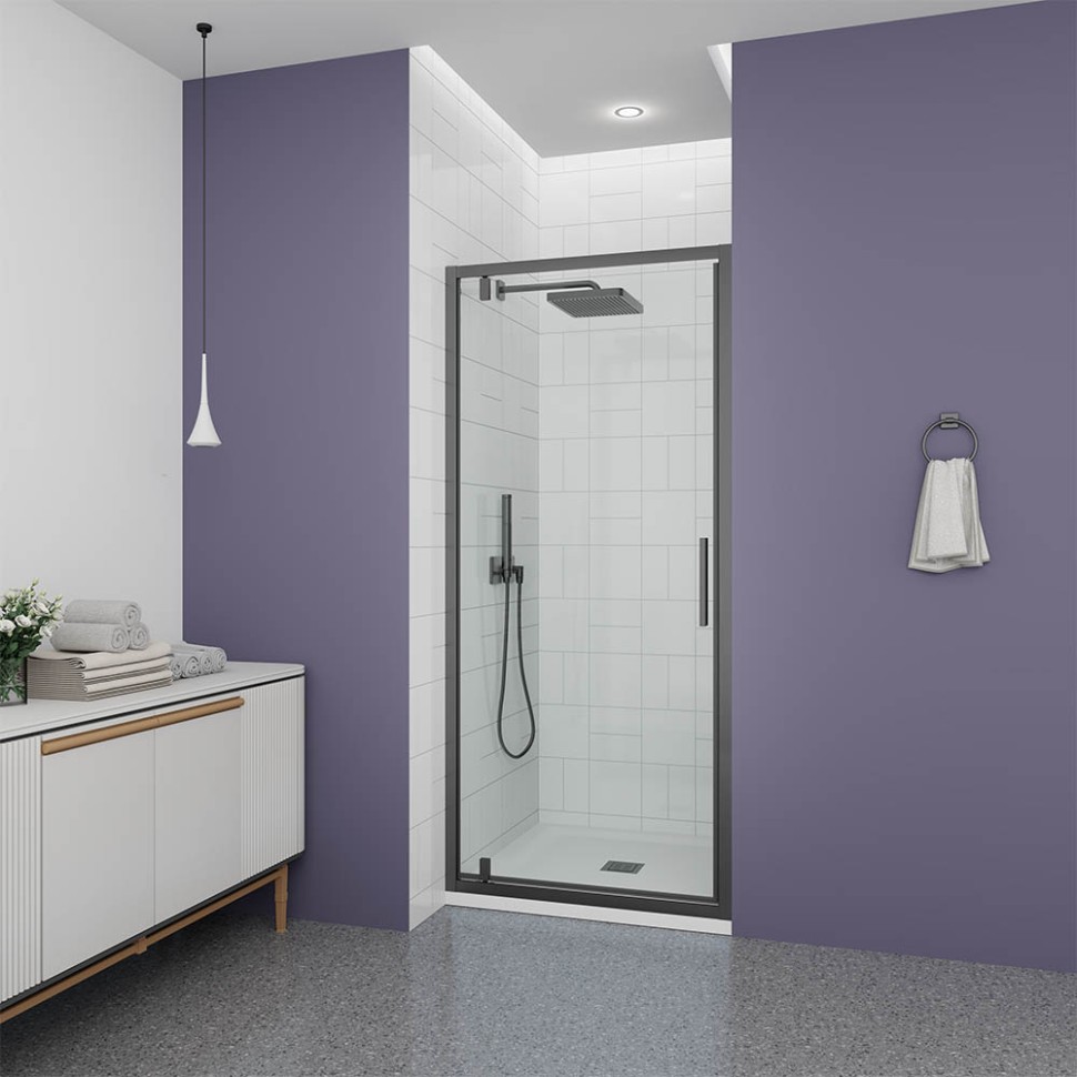 Душевая дверь Veconi Ottimo P30 GR, 900x1900, графит брашинг, стекло прозрачное