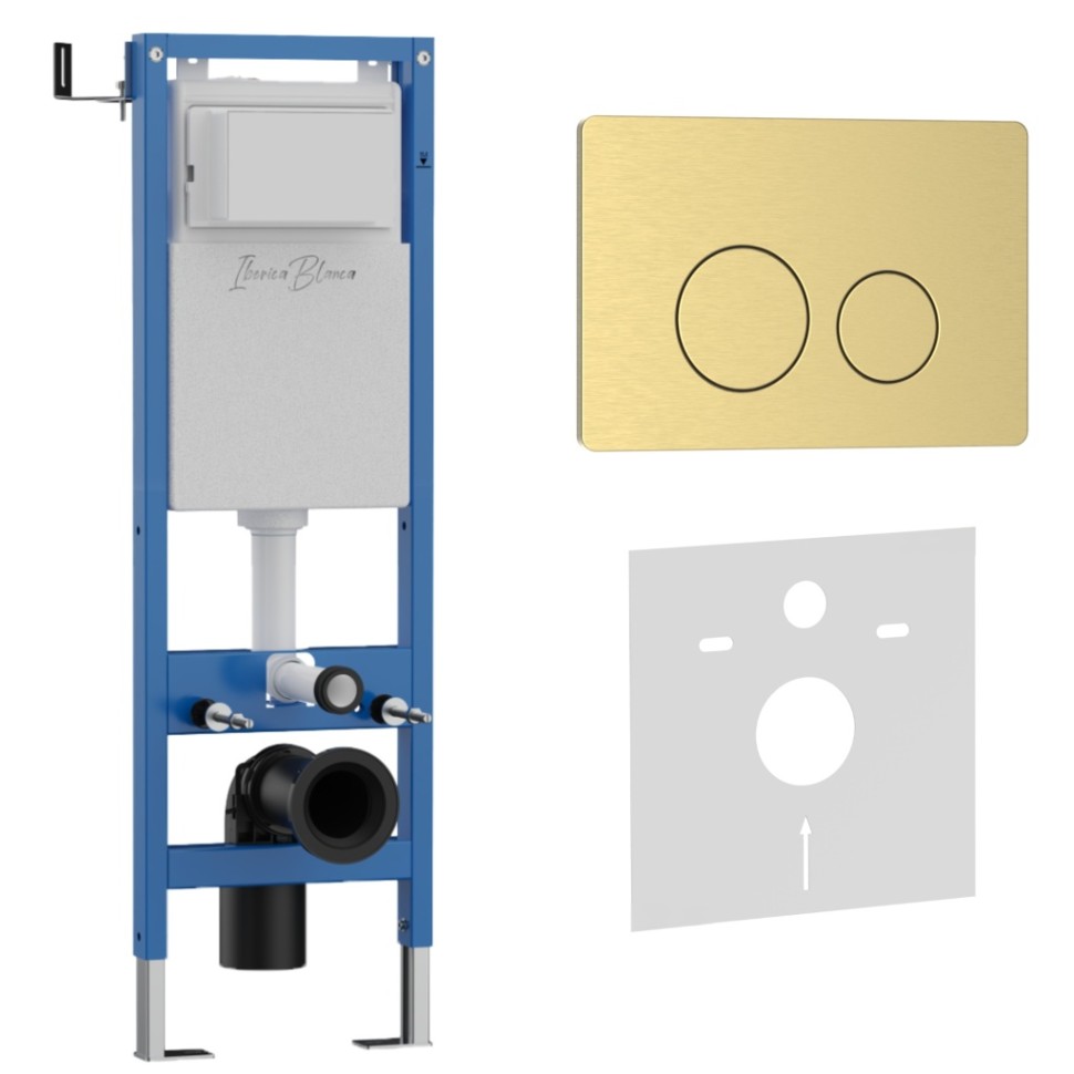 Комплект 2в1 IBERICA BLANCA инсталляция SILENCIO MINI, кнопка смыва INOX-O золото матовое (IB.001M.815)