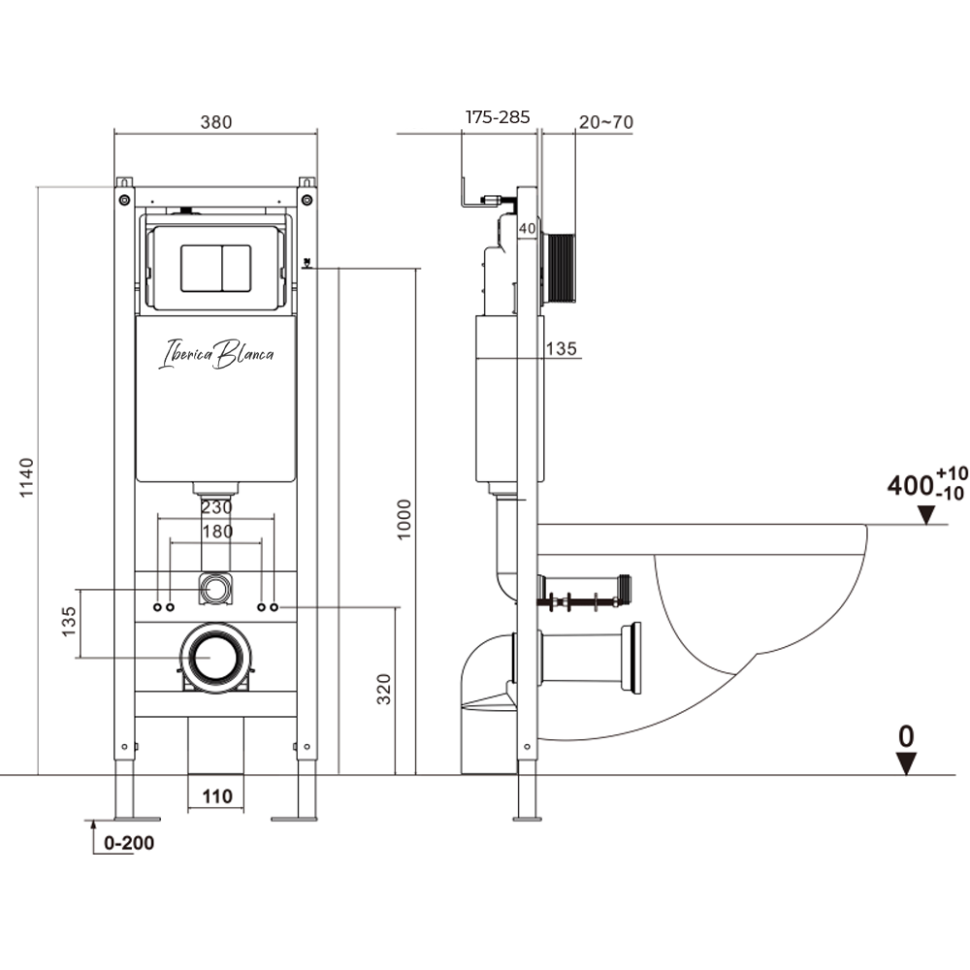 Комплект 2в1 IBERICA BLANCA инсталляция SILENCIO MINI, кнопка смыва INOX-O золото матовое (IB.001M.815)