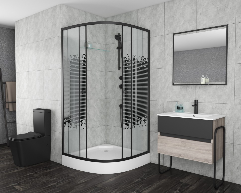 Душевой уголок Niagara Eco NG-003-14BLACK (80х80х195) низкий поддон(13см),черный,стекло мозаика,2 места
