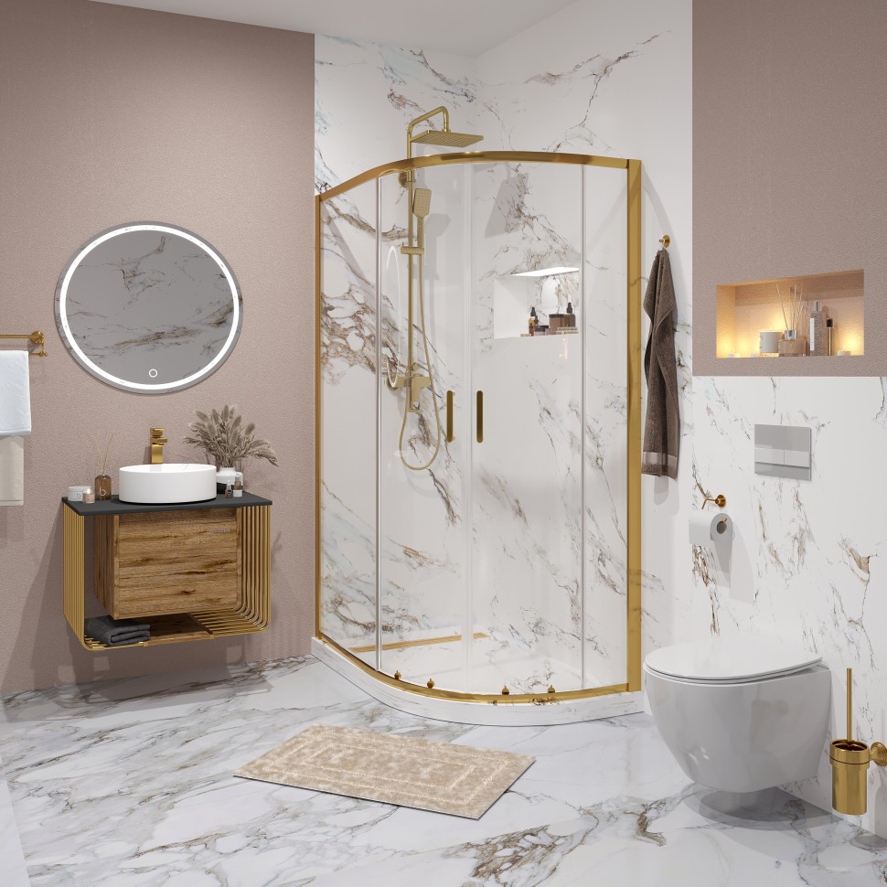 Душевое ограждение Niagara Nova NG-6421-08GOLD (120х80х195) асимметрия,золото,двери раздвижные,стекло прозрачное,1место