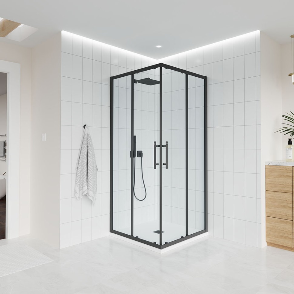 Душевой угол Veconi Evo 300 B, 1100х800x1950, черный матовый, прозрачное стекло