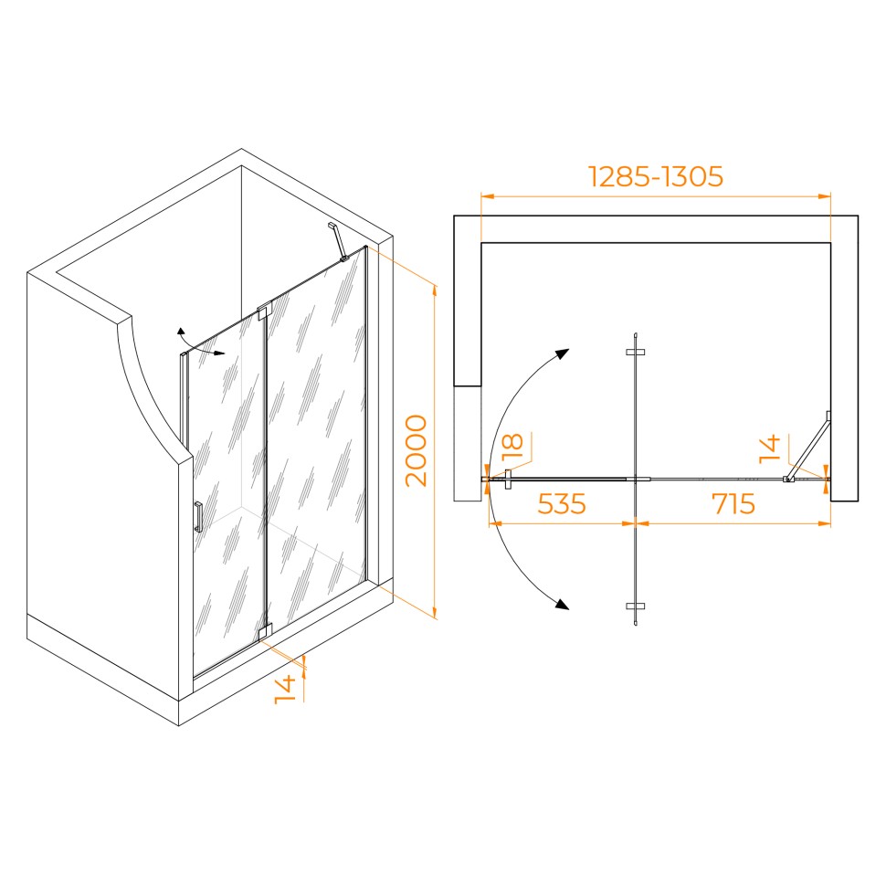 Душевая дверь RGW HO-014 (Матовое-Сатинат, 1300)