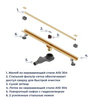 Душевой трап обрезной - SDR-50Gb - золото браш (600)