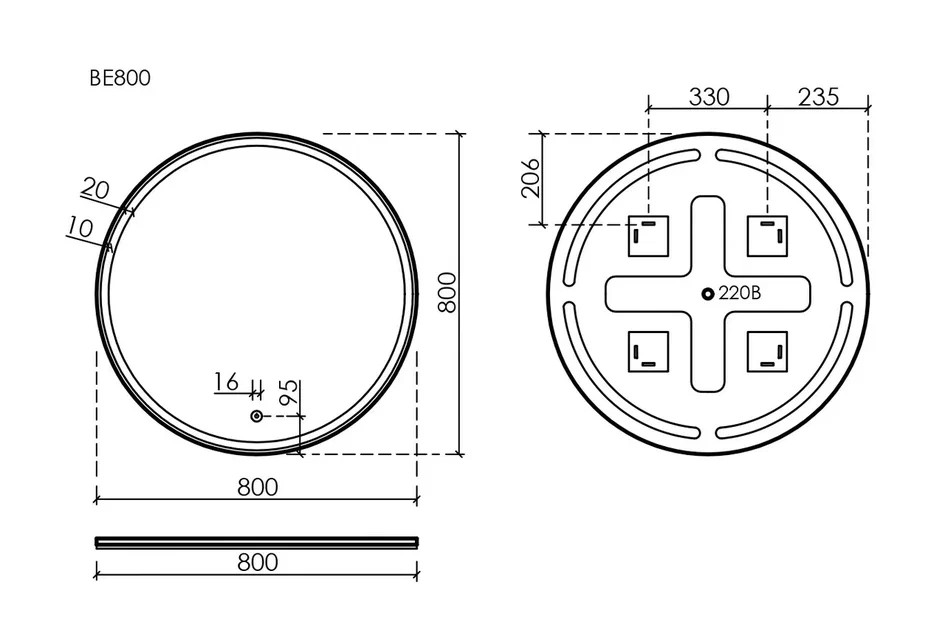 Зеркало для ванной комнаты SANCOS Bella D800 c подсветкой, арт. BE800