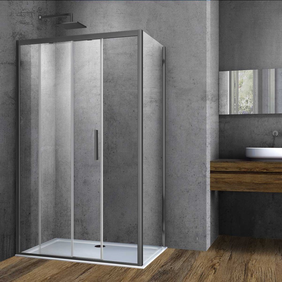 Душевой уголок Soft VSR-3SO8014CLGM, 1400*800, вороненая сталь, стекло прозрачное