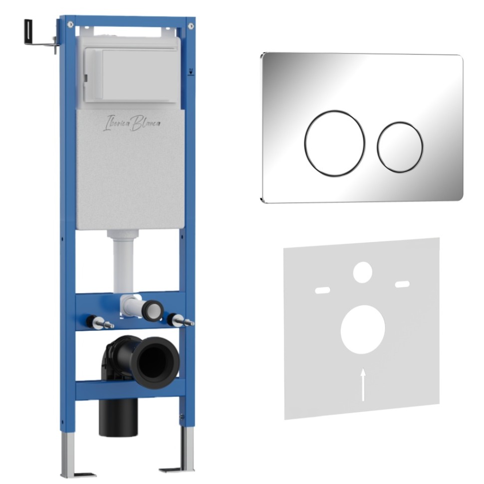 Комплект 2в1 IBERICA BLANCA инсталляция SILENCIO MINI, кнопка смыва INOX-O хром глянцевый (IB.001M.8131)