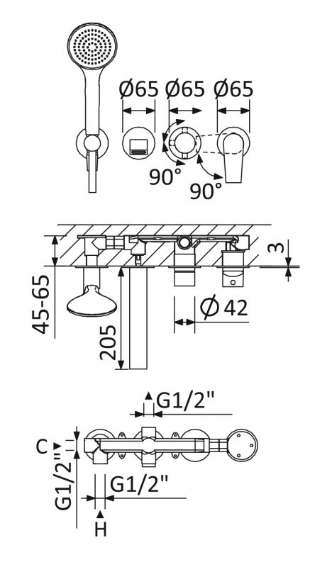 Встраиваемый смеситель для ванны и душа CEZARES NAUTIC-VDM3-01