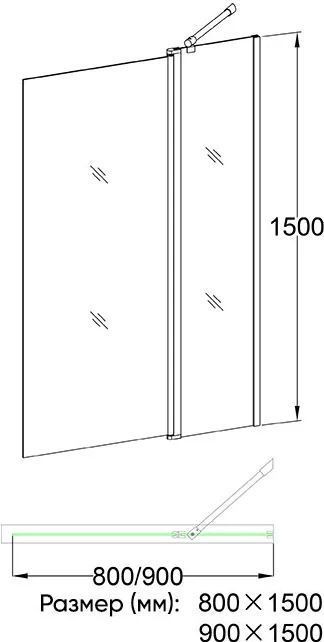 Шторка на ванну Veconi Palau PL-81, 800x1500, хром, стекло прозрачное