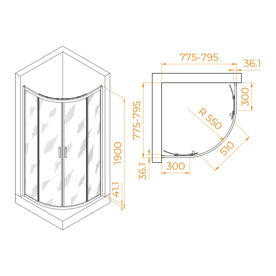 Душевой уголок RGW PA-51 (Прозрачное, 800x800)