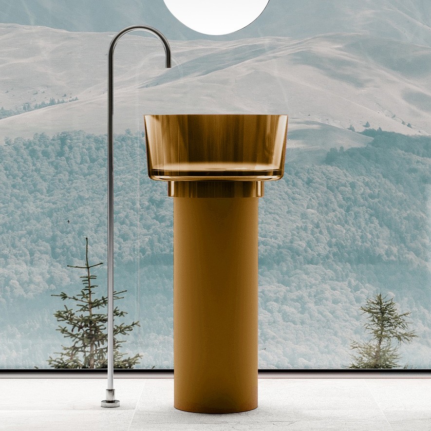 Раковина отдельностоящая прозрачная ABBER Kristall AT2702Vesuvian оливковая