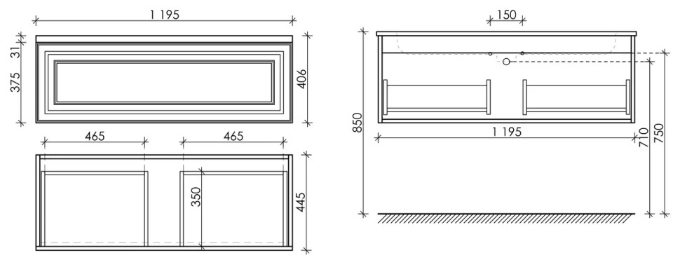 Тумба подвесная SANCOS Very 1195х445х406, c одним ящиком оснащенным доводчиками, Doha Soft , арт.VR120SM