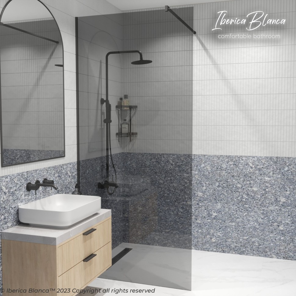 Душевая перегородка IBERICA BLANCA Mod.602 Walk In тонированное стекло/черный 90х200см (IB602.TB.200.90)