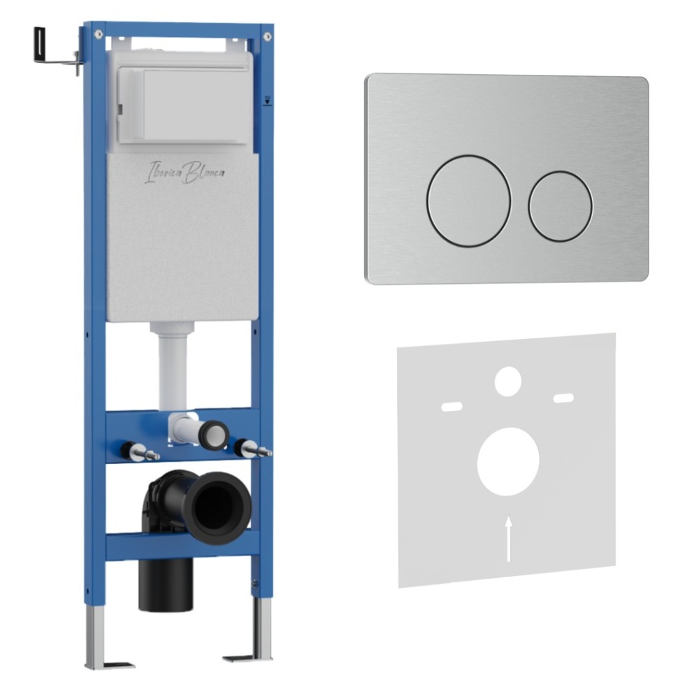 Комплект 2в1 IBERICA BLANCA инсталляция SILENCIO MINI, кнопка смыва INOX-O хром матовый (IB.001M.8132)
