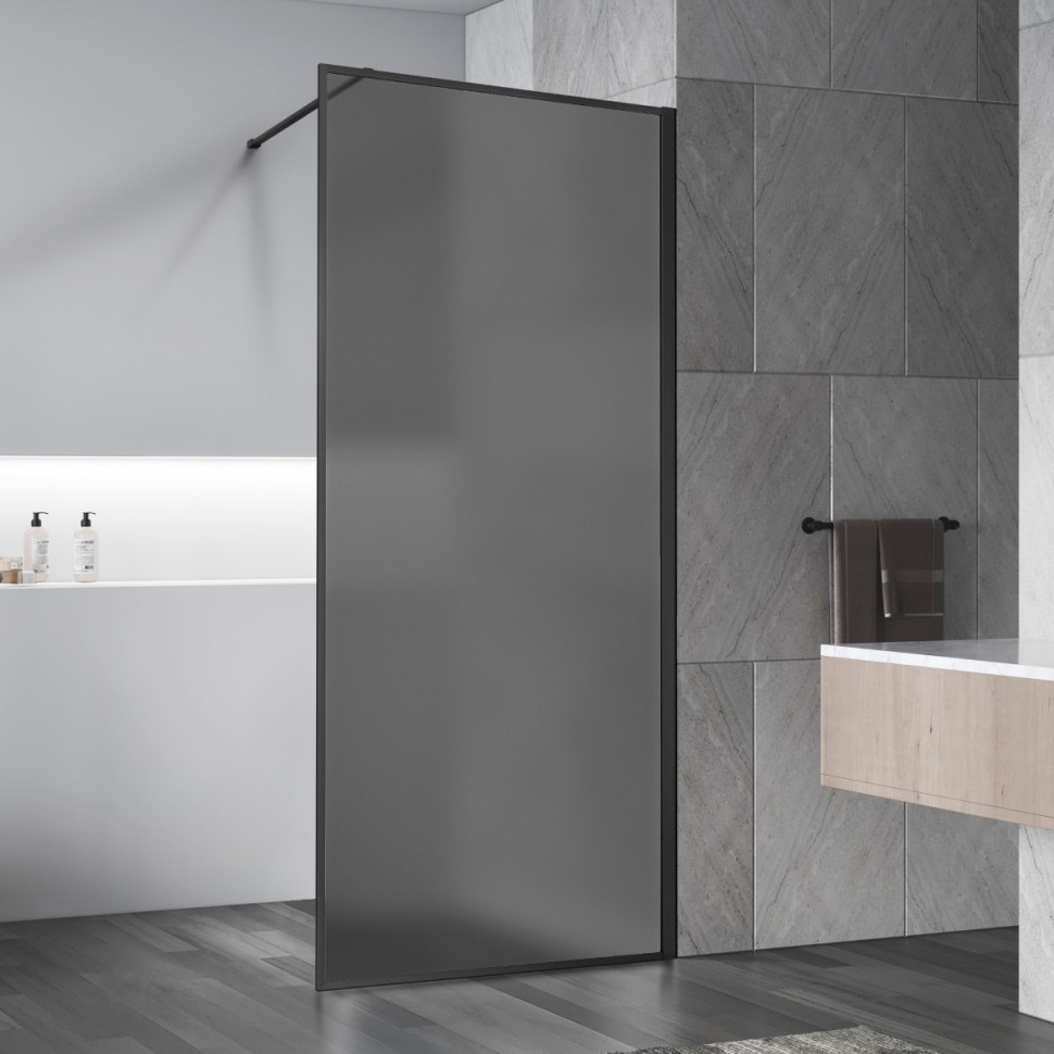 Душевая перегородка Walk-In VSW-1HP100GFB, 1000*2000, черный матовый, стекло матовое тонированное