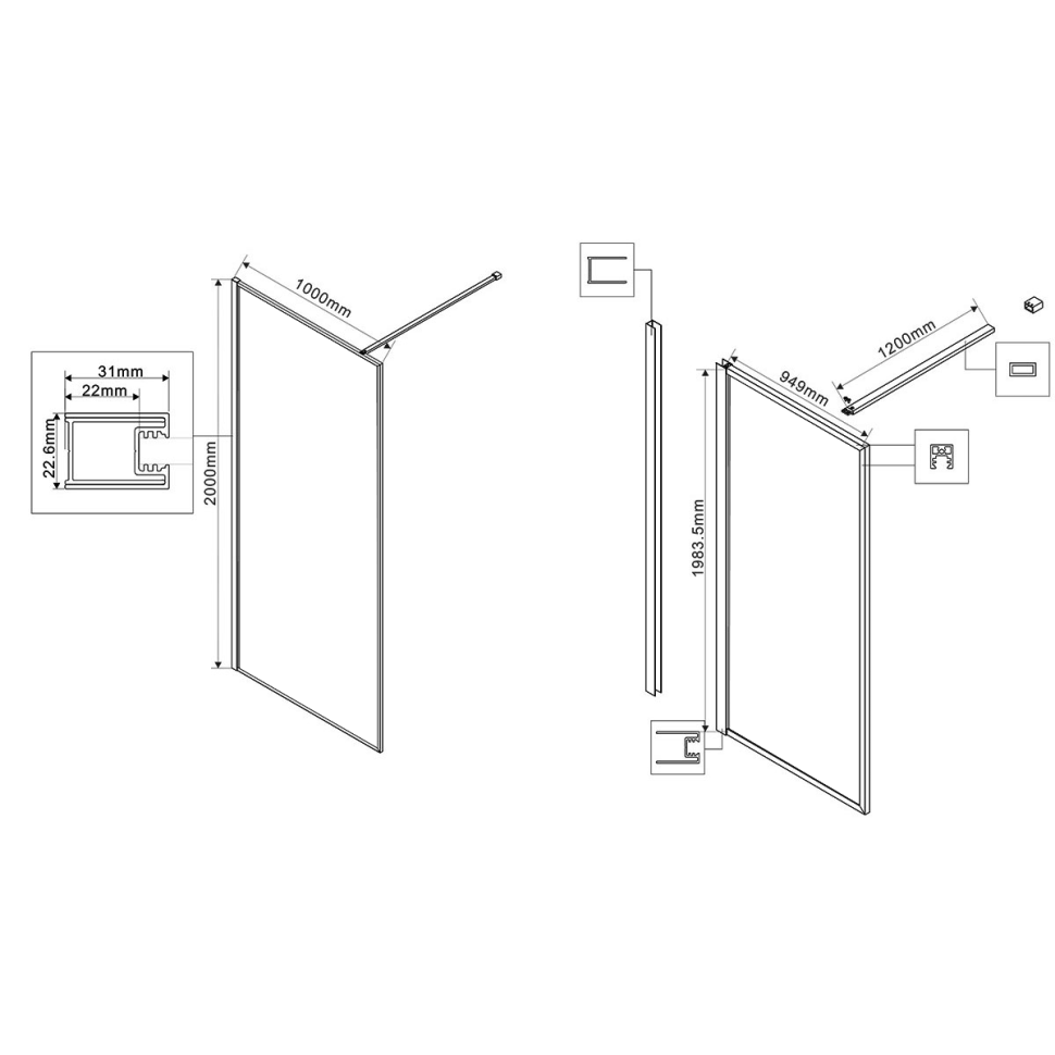 Душевая перегородка Walk-In VSW-1HP100GFB, 1000*2000, черный матовый, стекло матовое тонированное