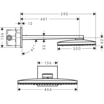 Верхний душ Hansgrohe Raindance Select 460 мм 3jеt, с держателем 450 мм, цвет: Хром 24007400