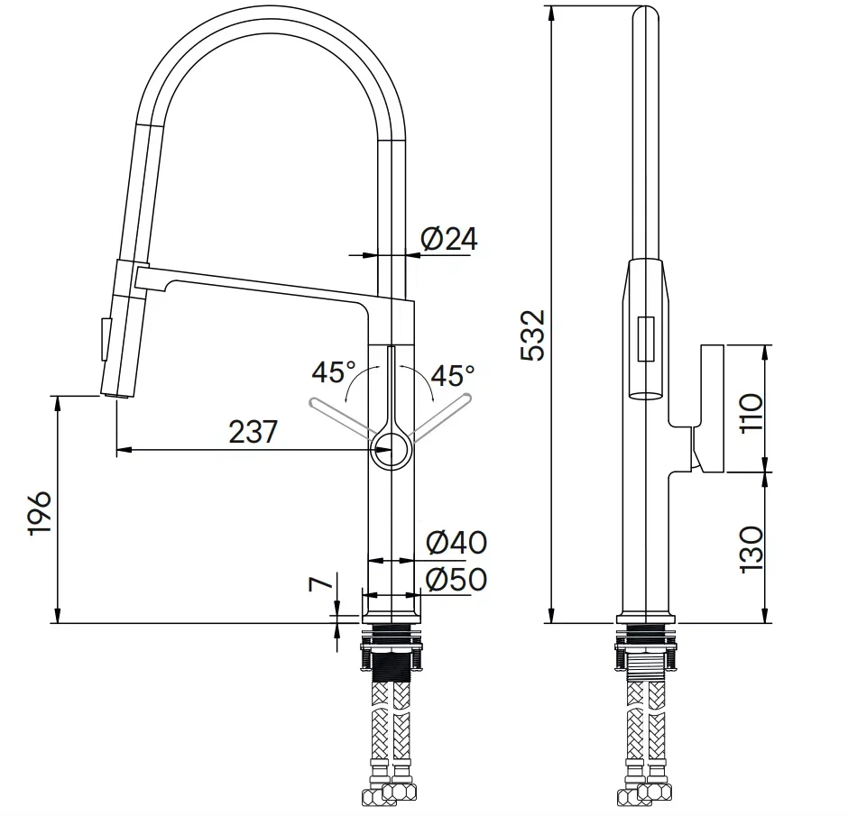 Смеситель для кухни Barrel, брашированная сталь, Ba214029-BS, Paulmark