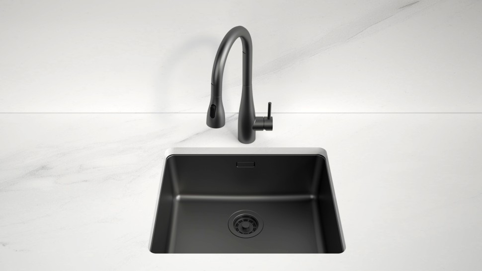 Мойка YUNI 54 UNI, нерж. сталь, YU54-MBN, матовый черный NANO-PVD, 540х440мм, Paulmark