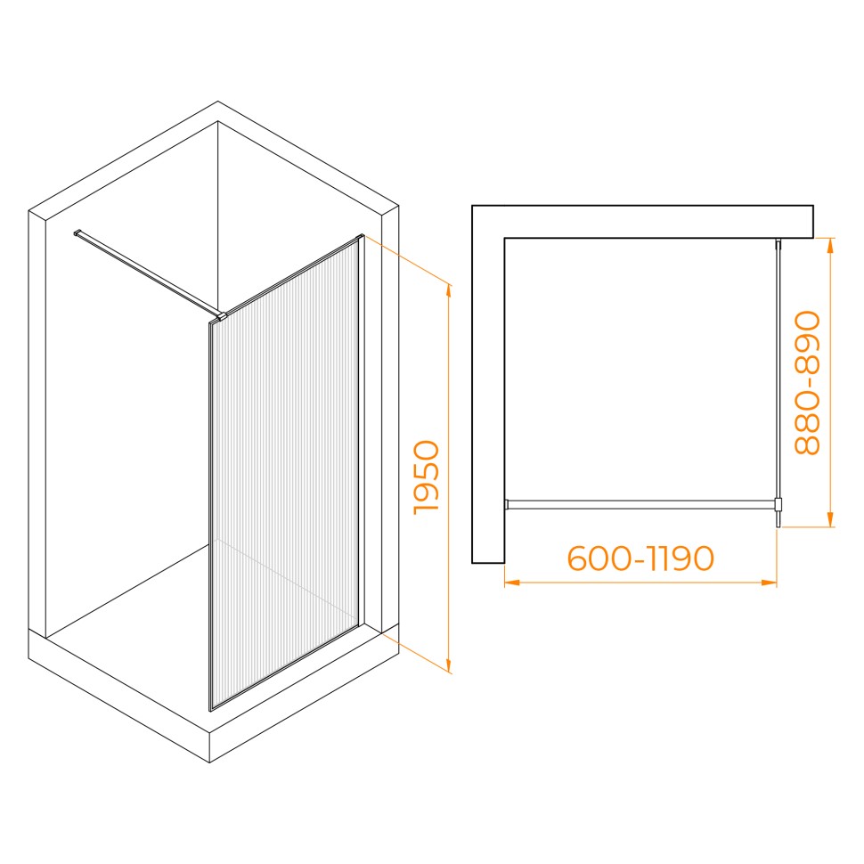 Душевая перегородка RGW WA-08W (Ribbed (Ребристое), 900)