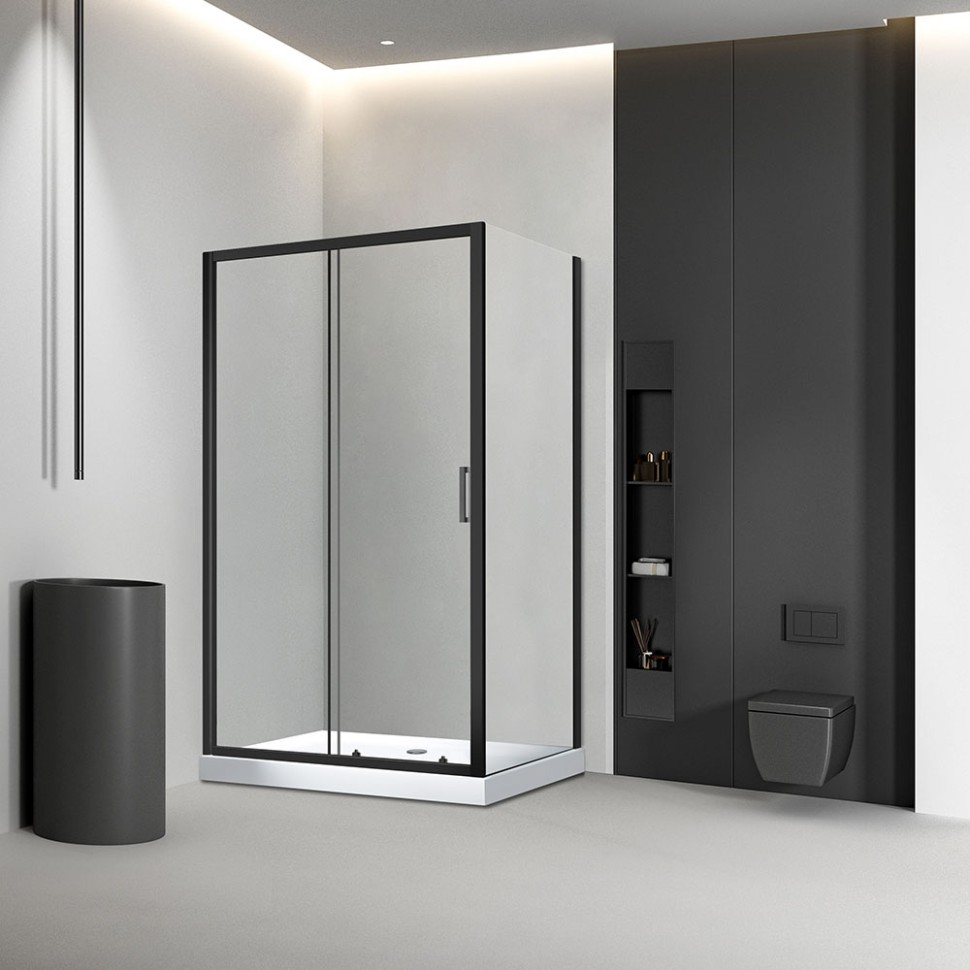 Боковая панель Veconi KP-03B, 800х1950 черный, стекло прозрачное